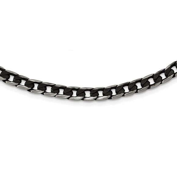 6.75mm Stainless Steel & Black IP-Plated Curb Chain Necklace, 24 Inch - Picture 2 of 4